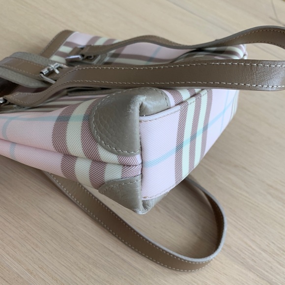 BURBERRY MINI NOVA CHECK COATED CANVAS PINK WHITE TAN LEATHER SILVER VINTAGE BAG - Picture 3 of 10